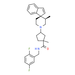 ChemSpider 2D Image | N-(2,5-Difluorobenzyl)-1-methyl-3-[(1R,3'R)-3'-methyl-1'H-spiro[indene-1,4'-piperidin]-1'-yl]cyclopentanecarboxamide | C28H32F2N2O