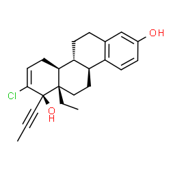 ChemSpider 2D Image | (1S,4aS,4bR,10bS,12aS)-2-Chloro-12a-ethyl-1-(1-propyn-1-yl)-1,4,4a,4b,5,6,10b,11,12,12a-decahydro-1,8-chrysenediol | C23H27ClO2