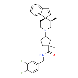 ChemSpider 2D Image | N-(3,4-Difluorobenzyl)-1-methyl-3-[(1R,3'R)-3'-methyl-1'H-spiro[indene-1,4'-piperidin]-1'-yl]cyclopentanecarboxamide | C28H32F2N2O