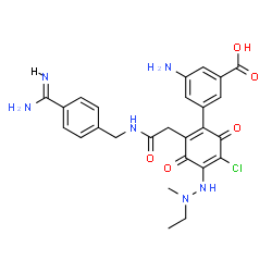 ChemSpider 2D Image | 3-Amino-5-[2-{2-[(4-carbamimidoylbenzyl)amino]-2-oxoethyl}-5-chloro-4-(2-ethyl-2-methylhydrazino)-3,6-dioxo-1,4-cyclohexadien-1-yl]benzoic acid | C26H27ClN6O5