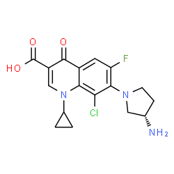 ChemSpider 2D Image | 7-[(3S)-3-Amino-1-pyrrolidinyl]-8-chloro-1-cyclopropyl-6-fluoro-4-oxo-1,4-dihydro-3-quinolinecarboxylic acid | C17H17ClFN3O3