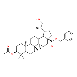 ChemSpider 2D Image | Benzyl (3beta,5xi,9xi,13xi,18xi)-3-acetoxy-30-hydroxylup-20(29)-en-28-oate | C39H56O5