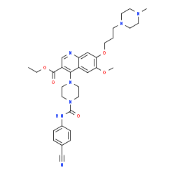 ChemSpider 2D Image | Ethyl 4-{4-[(4-cyanophenyl)carbamoyl]-1-piperazinyl}-6-methoxy-7-[3-(4-methyl-1-piperazinyl)propoxy]-3-quinolinecarboxylate | C33H41N7O5