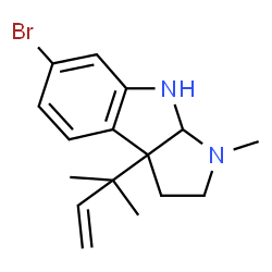 ChemSpider 2D Image | 6-Bromo-1-methyl-3a-(2-methyl-3-buten-2-yl)-1,2,3,3a,8,8a-hexahydropyrrolo[2,3-b]indole | C16H21BrN2