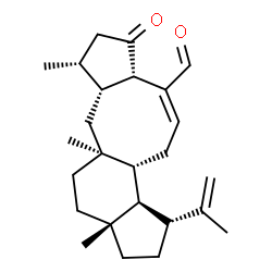 ChemSpider 2D Image | (2aR,5R,5aR,5bR,7E,8aS,11R,11aR,12aS)-5-Isopropenyl-2a,11,12a-trimethyl-9-oxo-1,2,2a,3,4,5,5a,5b,6,8a,9,10,11,11a,12,12a-hexadecahydrocyclopenta[4,5]cycloocta[1,2-e]indene-8-carbaldehyde | C25H36O2