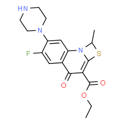 ChemSpider 2D Image | Ethyl-6-fluor-1-methyl-4-oxo-7-(piperazin-1-yl)-4H-[1,3]thiazeto[3,2-a]chinolin-3-carboxylat | C18H20FN3O3S
