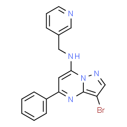 ChemSpider 2D Image | 3-Bromo-5-phenyl-N-(3-pyridinylmethyl)pyrazolo[1,5-a]pyrimidin-7-amine | C18H14BrN5
