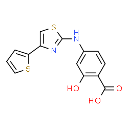 ChemSpider 2D Image | 2-Hydroxy-4-{[4-(2-thienyl)-1,3-thiazol-2-yl]amino}benzoic acid | C14H10N2O3S2