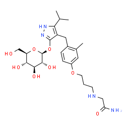 ChemSpider 2D Image | 2-[(3-{4-[(5-Isopropyl-3-{[(2S,3R,4S,5S,6R)-3,4,5-trihydroxy-6-(hydroxymethyl)tetrahydro-2H-pyran-2-yl]oxy}-1H-pyrazol-4-yl)methyl]-3-methylphenoxy}propyl)amino]acetamide | C25H38N4O8