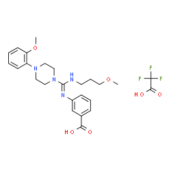 ChemSpider 2D Image | 3-[(E)-{[4-(2-Methoxyphenyl)-1-piperazinyl][(3-methoxypropyl)amino]methylene}amino]benzoic acid trifluoroacetate (1:1) | C25H31F3N4O6