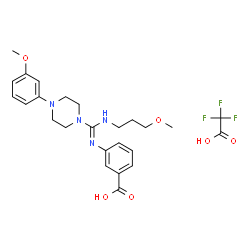 ChemSpider 2D Image | 3-[(E)-{[4-(3-Methoxyphenyl)-1-piperazinyl][(3-methoxypropyl)amino]methylene}amino]benzoic acid trifluoroacetate (1:1) | C25H31F3N4O6