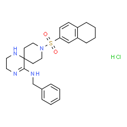 ChemSpider 2D Image | N-Benzyl-9-(5,6,7,8-tetrahydro-2-naphthalenylsulfonyl)-1,4,9-triazaspiro[5.5]undec-4-en-5-amine hydrochloride (1:1) | C25H33ClN4O2S
