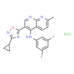 ChemSpider 2D Image | 3-(3-Cyclopropyl-1,2,4-oxadiazol-5-yl)-N-(3,5-difluorophenyl)-7-methyl-1,8-naphthyridin-4-amine hydrochloride (1:1) | C20H16ClF2N5O
