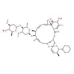 ChemSpider 2D Image | (1'S,2S,4'S,5S,6R,8'R,10'Z,12'S,13'S,14'Z,20'R,21'R,24'S)-6-Cyclohexyl-21',24'-dihydroxy-5,11',13',22'-tetramethyl-2'-oxo-5,6-dihydrospiro[pyran-2,6'-[3,7,19]trioxatetracyclo[15.6.1.1~4,8~.0~20,24~]pe
ntacosa[10,14,16,22]tetraen]-12'-yl 2,6-dideoxy-4-O-(2,6-dideoxy-3-O-methyl-alpha-L-arabino-hexopyranosyl)-3-O-methyl-alpha-L-arabino-hexopyranoside | C50H74O14