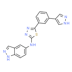 ChemSpider 2D Image | N-{5-[3-(1H-Pyrazol-4-yl)phenyl]-1,3,4-thiadiazol-2-yl}-1H-indazol-5-amine | C18H13N7S