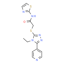 ChemSpider 2D Image | 2-{[4-Ethyl-5-(4-pyridinyl)-4H-1,2,4-triazol-3-yl]sulfanyl}-N-(1,3-thiazol-2-yl)acetamide | C14H14N6OS2