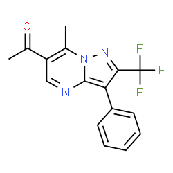ChemSpider 2D Image | 1-(7-Methyl-3-phenyl-2-trifluoromethyl-pyrazolo[1,5-a]pyrimidin-6-yl)-ethanone | C16H12F3N3O