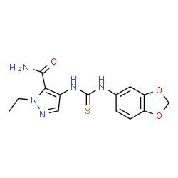 ChemSpider 2D Image | 4-[(1,3-Benzodioxol-5-ylcarbamothioyl)amino]-1-ethyl-1H-pyrazole-5-carboxamide | C14H15N5O3S