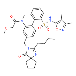 ChemSpider 2D Image | N-{4-[(2-Butyl-4-oxo-1,3-diazaspiro[4.4]non-1-en-3-yl)methyl]-2'-[(3,4-dimethyl-1,2-oxazol-5-yl)sulfamoyl]-2-biphenylyl}-2-methoxy-N-methylacetamide | C33H41N5O6S