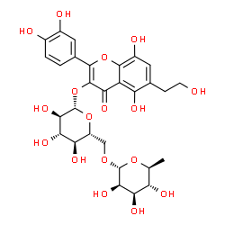 ChemSpider 2D Image | 2-(3,4-Dihydroxyphenyl)-5,8-dihydroxy-6-(2-hydroxyethyl)-4-oxo-4H-chromen-3-yl 6-O-(6-deoxy-alpha-L-mannopyranosyl)-beta-D-glucopyranoside | C29H34O17