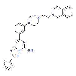 ChemSpider 2D Image | 7-(3-{4-[2-(3,4-Dihydro-2(1H)-isoquinolinyl)ethyl]-1-piperazinyl}phenyl)-2-(2-furyl)[1,2,4]triazolo[1,5-c]pyrimidin-5-amine | C30H32N8O
