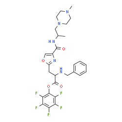 ChemSpider 2D Image | Pentafluorophenyl N-benzyl-3-(4-{[1-(4-methyl-1-piperazinyl)-2-propanyl]carbamoyl}-1,3-oxazol-2-yl)alaninate | C28H30F5N5O4