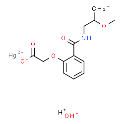 ChemSpider 2D Image | Mercury hydrogen hydroxide {2-[(2-methoxypropan-3-id-1-yl)carbamoyl]phenoxy}acetate (1:1:1:1) | C13H17HgNO6