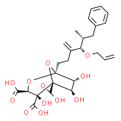 ChemSpider 2D Image | (1S,3S,4S,5R,6R,7R)-1-[(4S,5R)-4-(Allyloxy)-5-methyl-3-methylene-6-phenylhexyl]-4,6,7-trihydroxy-2,8-dioxabicyclo[3.2.1]octane-3,4,5-tricarboxylic acid | C26H32O12
