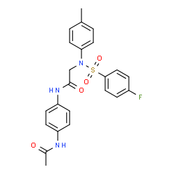 ChemSpider 2D Image | N-(4-Acetamidophenyl)-N~2~-[(4-fluorophenyl)sulfonyl]-N~2~-(4-methylphenyl)glycinamide | C23H22FN3O4S