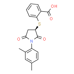 ChemSpider 2D Image | 2-{[(3R)-1-(2,4-Dimethylphenyl)-2,5-dioxo-3-pyrrolidinyl]sulfanyl}benzoic acid | C19H17NO4S
