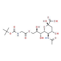 ChemSpider 2D Image | (6R)-5-Acetamido-3,5-dideoxy-6-{(1R,2R)-1,2-dihydroxy-3-[(N-{[(2-methyl-2-propanyl)oxy]carbonyl}glycyl)oxy]propyl}-alpha-L-threo-hex-2-ulopyranosonic acid | C18H30N2O12