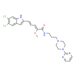 ChemSpider 2D Image | 5-(5,6-dichloro-2-indolyl)-2--methoxy-N-(3-(4-(2-pyrimidinyl)piperazin-1-yl)propyl)-2,4-pentadienamide | C25H28Cl2N6O2