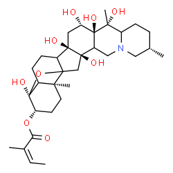 ChemSpider 2D Image | (3beta,4alpha,5xi,8xi,9xi,13xi,16beta,22xi)-4,12,14,16,17,20-Hexahydroxy-4,9-epoxycevan-3-yl (2Z)-2-methyl-2-butenoate | C32H49NO9