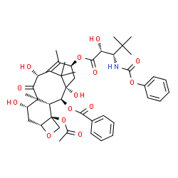 ChemSpider 2D Image | (1S,2S,3R,4S,7R,9S,10S,12R,15S)-4-Acetoxy-1,9,12-trihydroxy-15-({(2R,3S)-2-hydroxy-4,4-dimethyl-3-[(phenoxycarbonyl)amino]pentanoyl}oxy)-10,14,17,17-tetramethyl-11-oxo-6-oxatetracyclo[11.3.1.0~3,10~.0
~4,7~]heptadec-13-en-2-yl benzoate | C43H53NO14