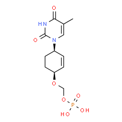 ChemSpider 2D Image | {[(1S,4R)-4-(5-Methyl-2,4-dioxo-3,4-dihydro-1(2H)-pyrimidinyl)-2-cyclohexen-1-yl]oxy}methyl dihydrogen phosphate | C12H17N2O7P