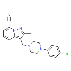 ChemSpider 2D Image | 3-{[4-(4-Chlorophenyl)-1-piperazinyl]methyl}-2-methylpyrazolo[1,5-a]pyridine-7-carbonitrile | C20H20ClN5
