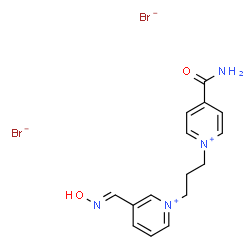 ChemSpider 2D Image | 4-Carbamoyl-1-(3-{3-[(E)-(hydroxyimino)methyl]-1-pyridiniumyl}propyl)pyridinium dibromide | C15H18Br2N4O2