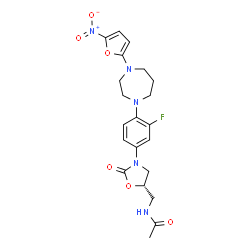 ChemSpider 2D Image | N-{[(5S)-3-{3-Fluoro-4-[4-(5-nitro-2-furyl)-1,4-diazepan-1-yl]phenyl}-2-oxo-1,3-oxazolidin-5-yl]methyl}acetamide | C21H24FN5O6
