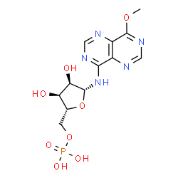 ChemSpider 2D Image | N-(8-Methoxypyrimido[5,4-d]pyrimidin-4-yl)-5-O-phosphono-beta-D-ribofuranosylamine | C12H16N5O8P