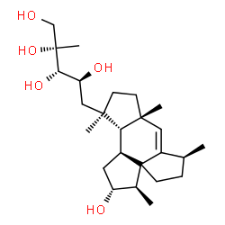 ChemSpider 2D Image | 5-Deoxy-5-[(2R,3R,6S,7aR,10R,10aR,10bS)-2-hydroxy-3,6,7a,10-tetramethyl-1,2,3,4,5,6,7a,8,9,10,10a,10b-dodecahydrocyclopenta[d]-s-indacen-10-yl]-2-C-methyl-L-arabinitol | C25H42O5
