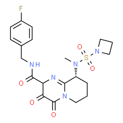 ChemSpider 2D Image | (9R)-9-[(1-Azetidinylsulfonyl)(methyl)amino]-N-(4-fluorobenzyl)-3,4-dioxo-3,4,6,7,8,9-hexahydro-2H-pyrido[1,2-a]pyrimidine-2-carboxamide | C20H24FN5O5S
