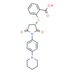 ChemSpider 2D Image | 2-({(3S)-2,5-Dioxo-1-[4-(1-piperidinyl)phenyl]-3-pyrrolidinyl}sulfanyl)benzoic acid | C22H22N2O4S