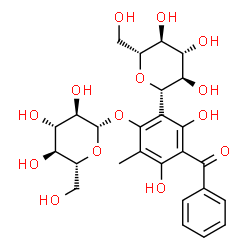 ChemSpider 2D Image | (1S)-1,5-Anhydro-1-[3-benzoyl-6-(beta-D-glucopyranosyloxy)-2,4-dihydroxy-5-methylphenyl]-D-glucitol | C26H32O14