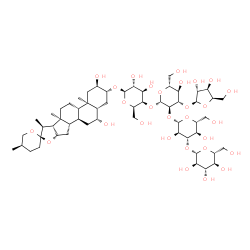 ChemSpider 2D Image | (2alpha,3beta,5alpha,6beta,25R)-2,6-Dihydroxyspirostan-3-yl beta-D-glucopyranosyl-(1->3)-beta-D-glucopyranosyl-(1->2)-[beta-D-xylofuranosyl-(1->3)]-beta-D-glucopyranosyl-(1->4)-beta-D-galactopyranosid
e | C56H92O29