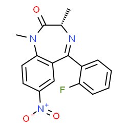 ChemSpider 2D Image | (3S)-5-(2-Fluorophenyl)-1,3-dimethyl-7-nitro-1,3-dihydro-2H-1,4-benzodiazepin-2-one | C17H14FN3O3
