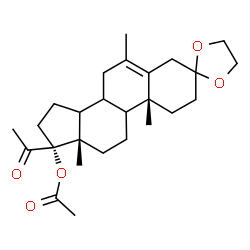 ChemSpider 2D Image | (10R,13S,17R)-17-Acetyl-6,10,13-trimethyl-1,2,4,7,8,9,10,11,12,13,14,15,16,17-tetradecahydrospiro[cyclopenta[a]phenanthrene-3,2'-[1,3]dioxolan]-17-yl acetate | C26H38O5