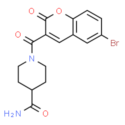 ChemSpider 2D Image | 1-[(6-Bromo-2-oxo-2H-chromen-3-yl)carbonyl]-4-piperidinecarboxamide | C16H15BrN2O4