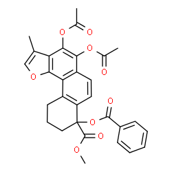 ChemSpider 2D Image | Methyl 4,5-diacetoxy-8-(benzoyloxy)-3-methyl-8,9,10,11-tetrahydrophenanthro[4,3-b]furan-8-carboxylate | C30H26O9