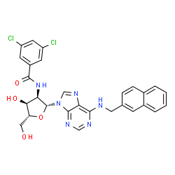 ChemSpider 2D Image | 2'-Deoxy-2'-[(3,5-dichlorobenzoyl)amino]-N-(2-naphthylmethyl)adenosine | C28H24Cl2N6O4