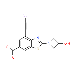 ChemSpider 2D Image | {[6-Carboxy-2-(3-hydroxy-1-azetidinyl)-1,3-benzothiazol-4-yl]ethynyl}sodium | C13H9N2NaO3S